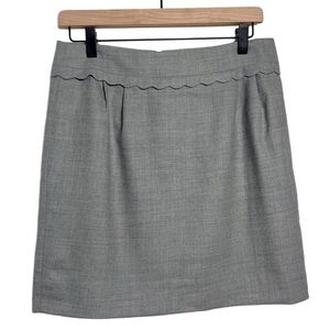 J.Crew Skirt Womens 4 Gray Wool blend Lined Back Zip Preppy Mini Scallop trim
